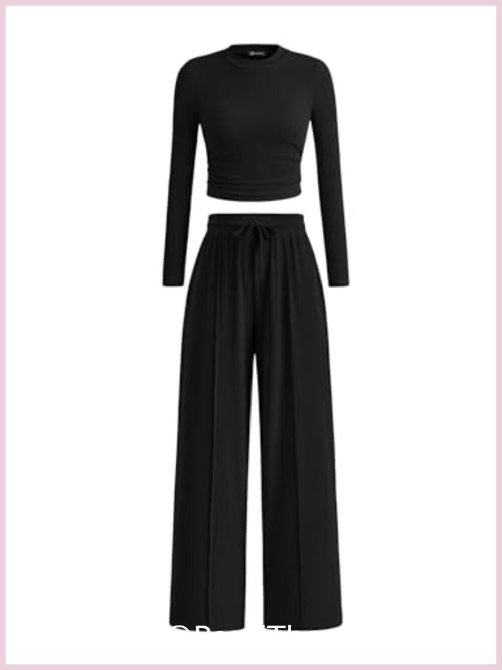 Women's 2 Piece Ribbed Knit Lounge Set Long Sleeve Crop Top Wide Leg Pants